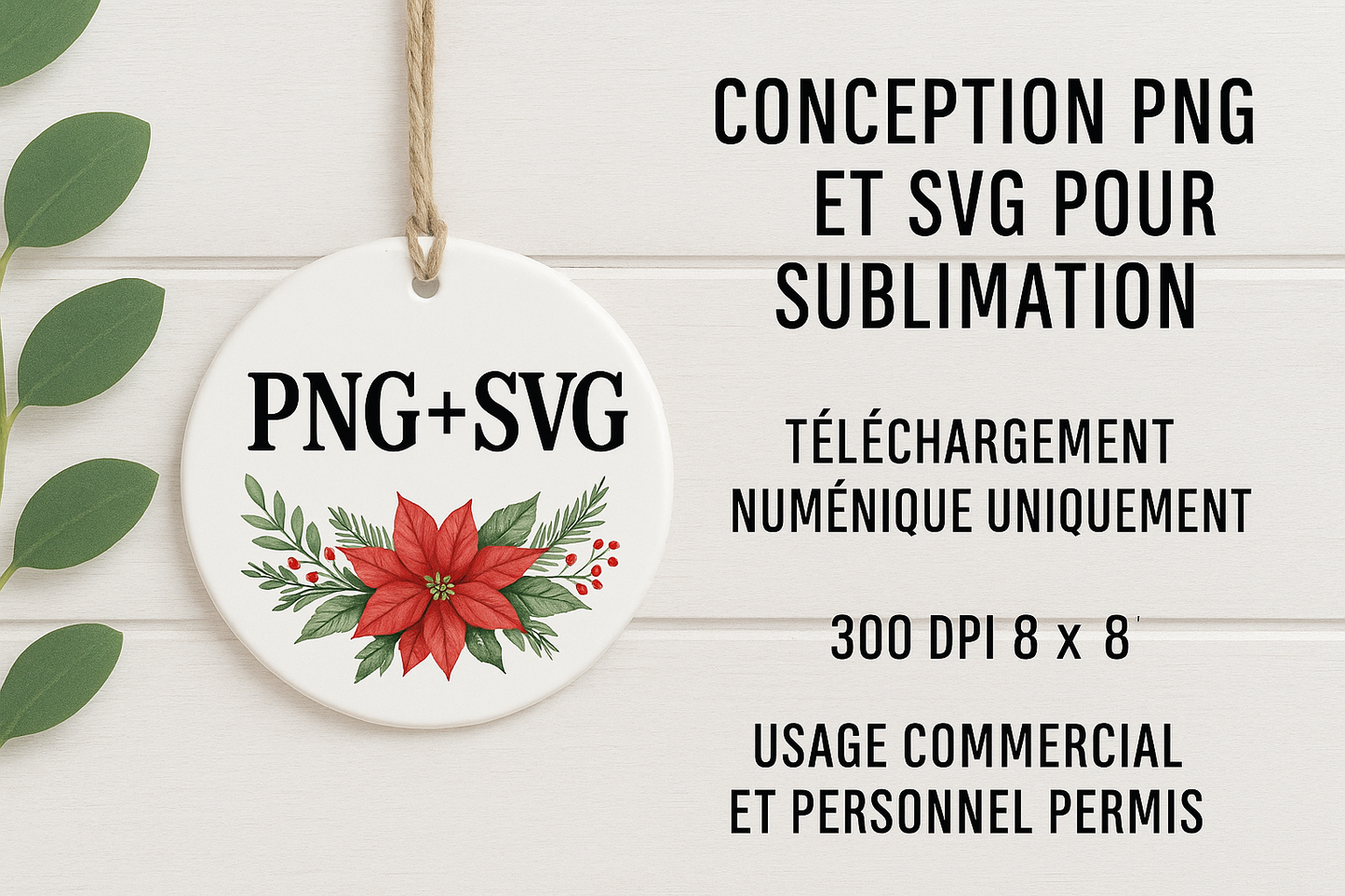 Holiday Sublimation Design – PNG + SVG Poinsettia Ornament Template (Digital Download) – Rig4Trucker